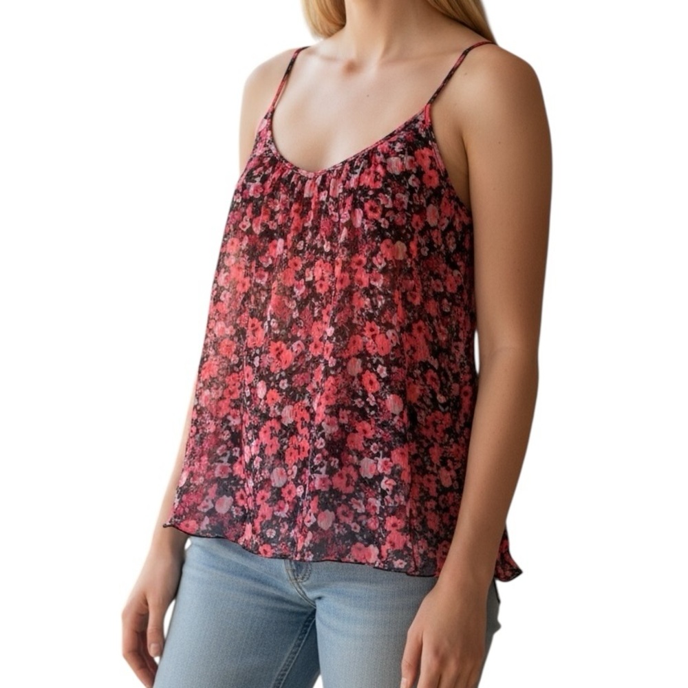 EXPRESS Camisole Tank Top Size Medium Pink Black Floral Double Layer Floral